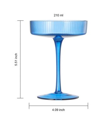 Vintage Ribbed Art Deco Coupe Glasses, Set of 6