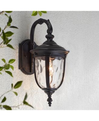 Bellagio Vintage Outdoor Wall Light Fixtures Set of 2 Texturized Black Downbridge 16 1/2" Clear Hammered Glass for Post Exterior Barn