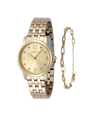Женские часы Invicta 48256 Angel Quartz с золотым циферблатом и 3 стрелками.