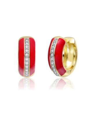 Plated with Clear Cubic Zirconia Colored Enamel Hoop Earrings
