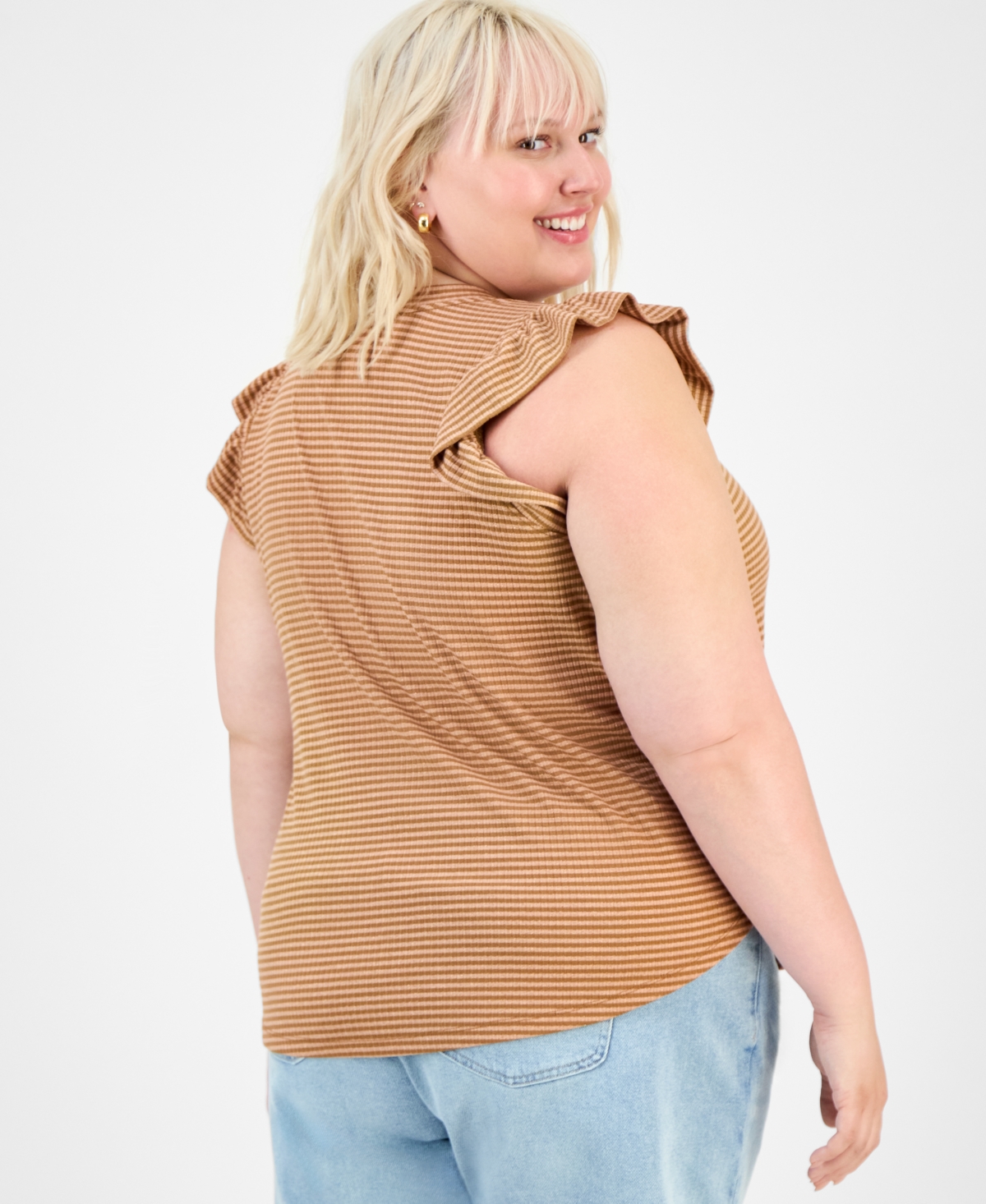 Democracy Plus Trendy Ruffle Cap-sleeve Top