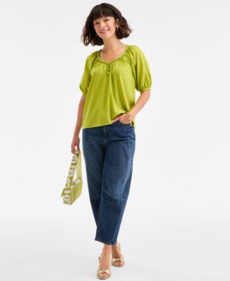Braided Trim Short Sleeve Top Barrel Leg Jeans Lauuritaa Dress Sandals Beaded Shoulder Bag Jewelry Exclusively At Macys