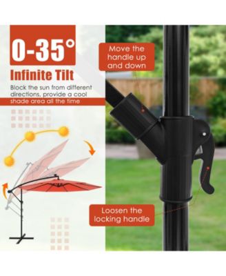 10 Feet Solar Offset Hanging Umbrella with 40 Lamp Beads and Solar Panel-Orange