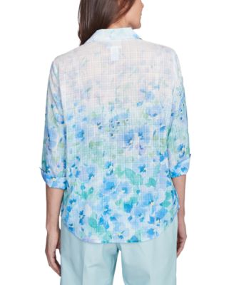 Petite Placed-Print 3/4-Sleeve Shirt