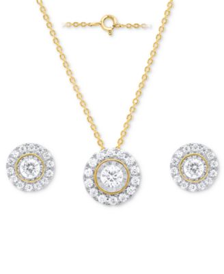 2-Pc. Set Lab Grown Diamond Halo Pendant Necklace & Matching Stud Earrings (1 ct. t.w.) in Sterling Silver or 14k Gold-Plated Sterling Silver