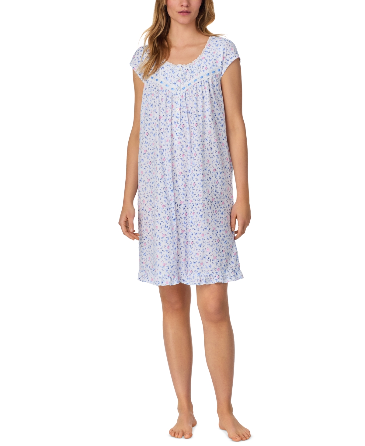 Women's Cotton Cap-Sleeve Nightshirt - Navy/prt