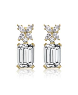 14K Gold Plated Cubic Zirconia Cluster Drop Earrings