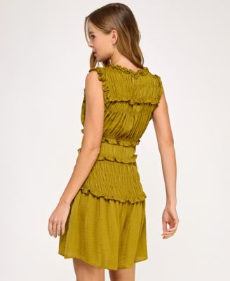 Juniors' Gathered Satin Sleeveless A-Line Dress