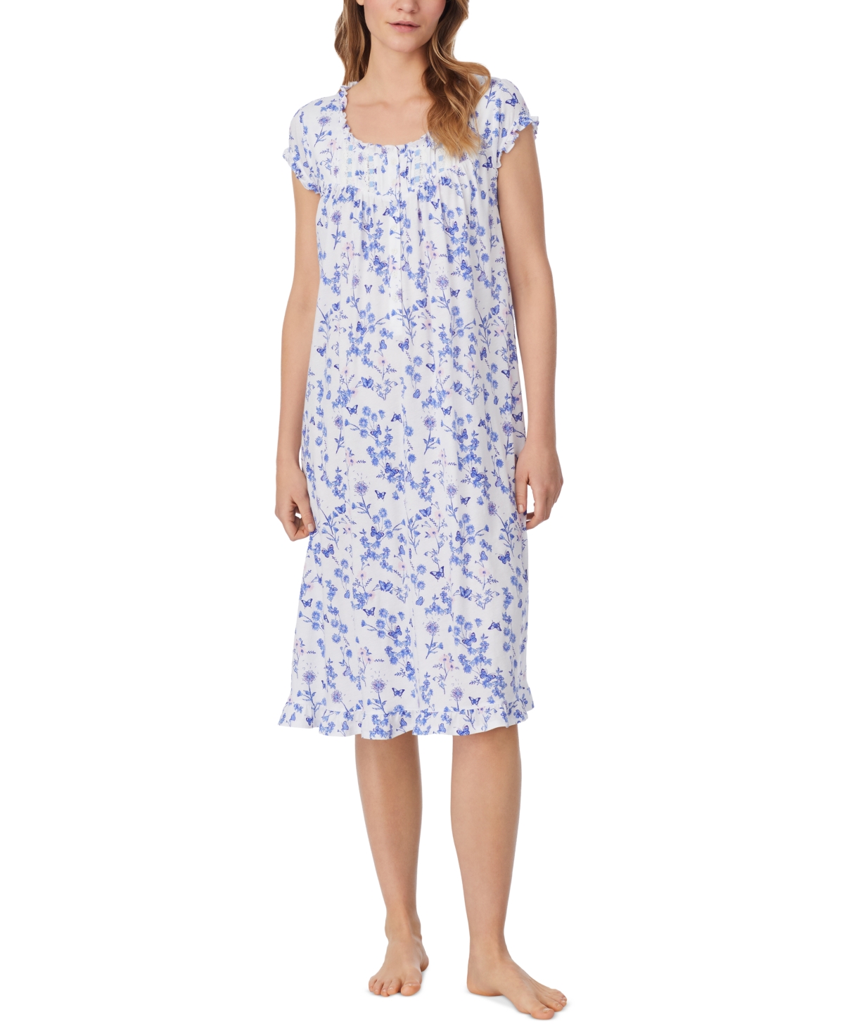 Women's Ruffled Botanical Waltz Nightgown - Wht Grd Peri/pink Floral