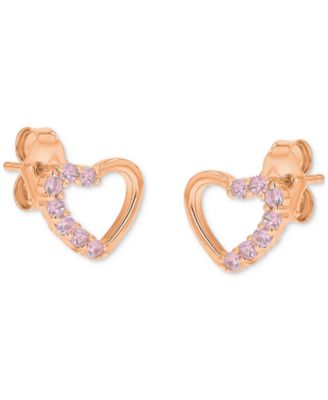 Pink Cubic Zirconia Heart Stud Earrings in 14k Rose Gold over Sterling Silver