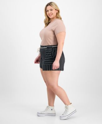 Trendy Plus Size Striped Rope-Belt Shorts