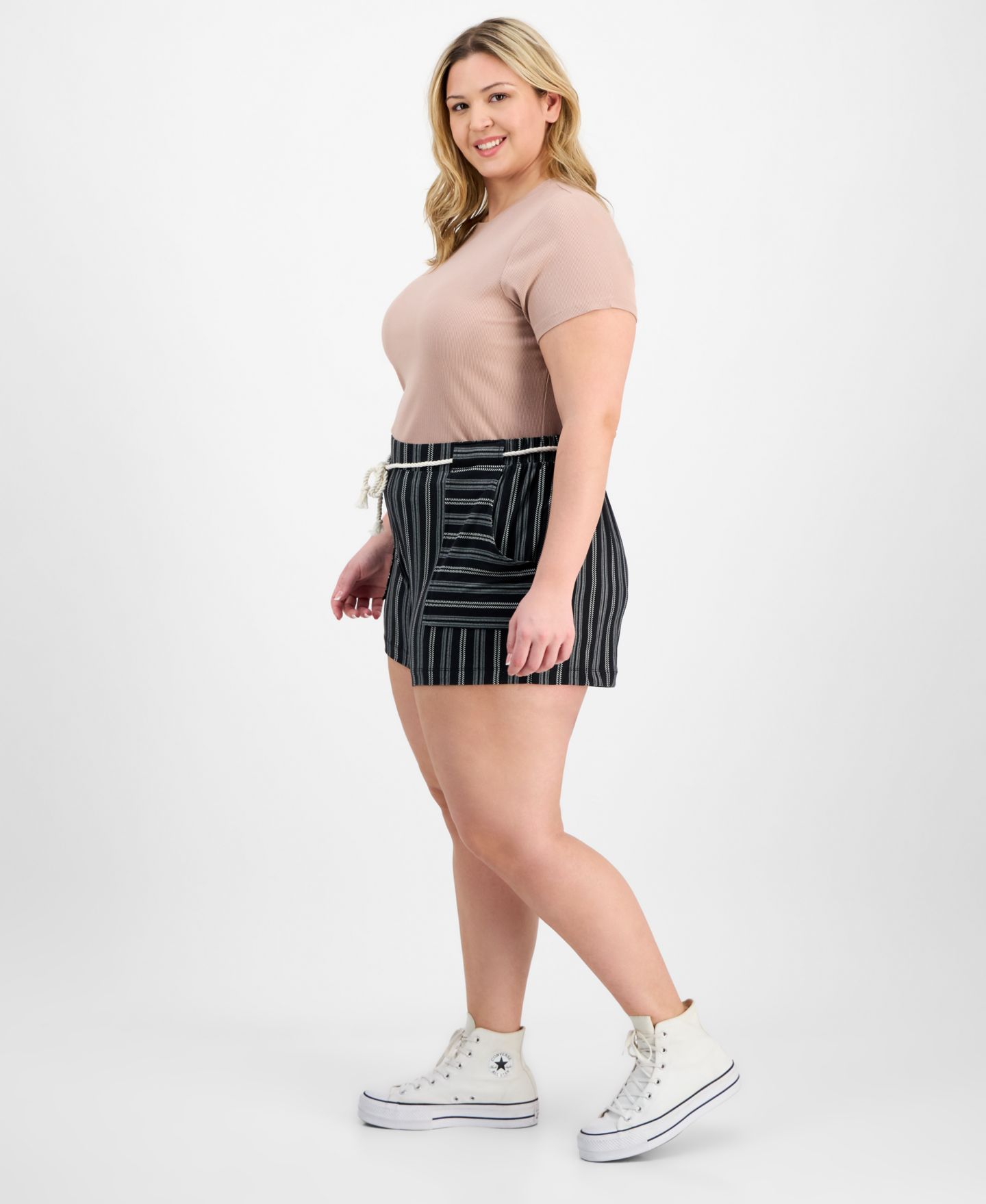 Женские шорты Derek Heart Trendy Plus Size Striped Rope-Belt, цвет: Seagrass — фото 5