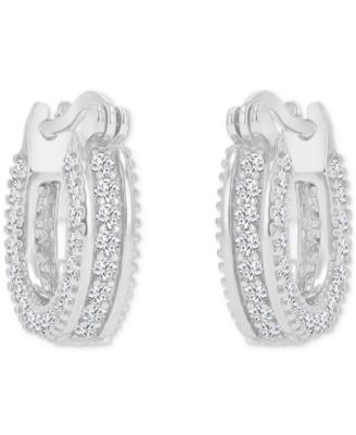 Cubic Zirconia Huggie Hoop Earrings in Sterling Silver