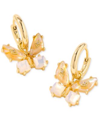 14k Gold-Plated Mixed Stone Butterfly Charm Huggie Hoop Earrings