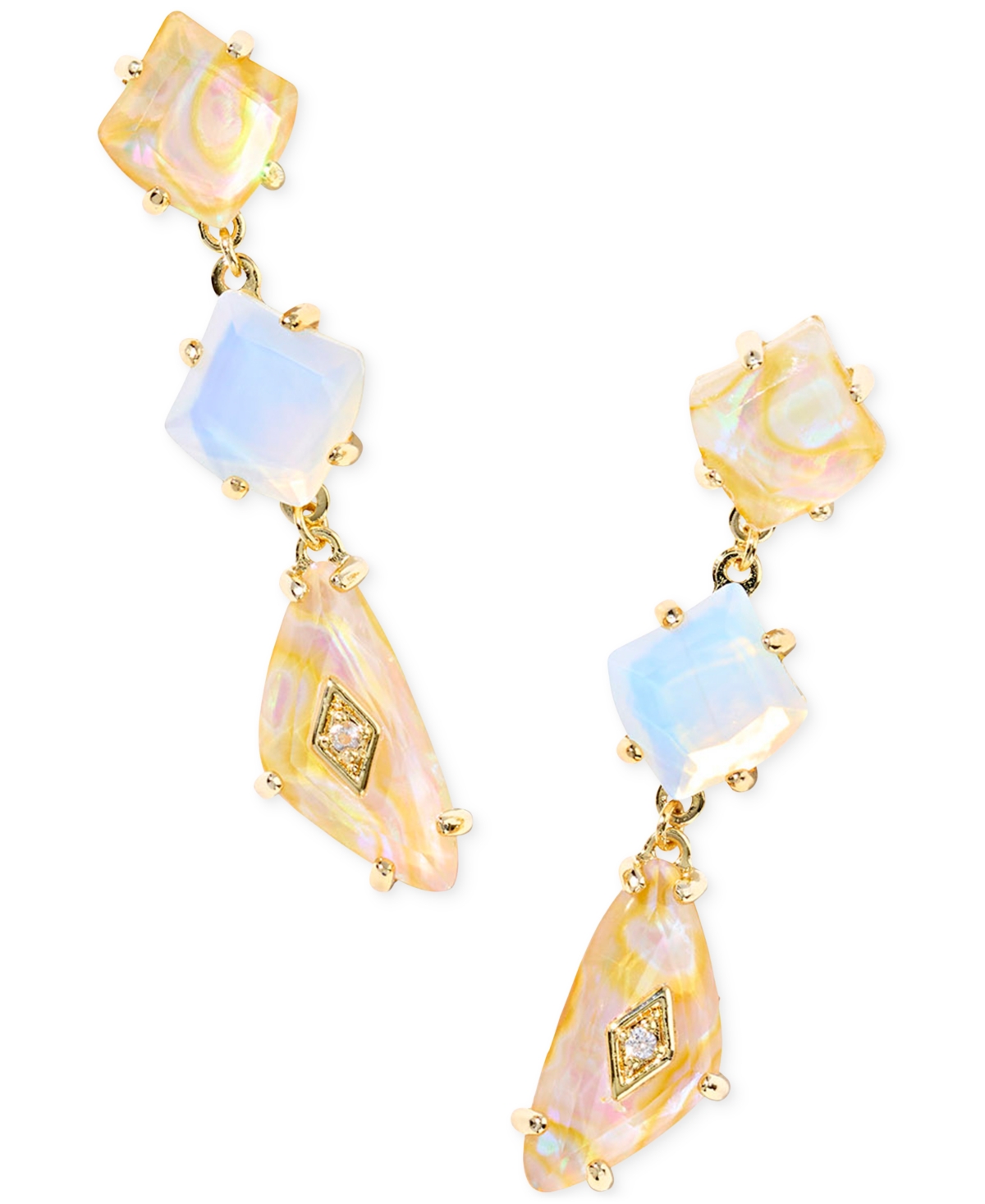 Mixed Stone Linear Drop Earrings - Pink Mix