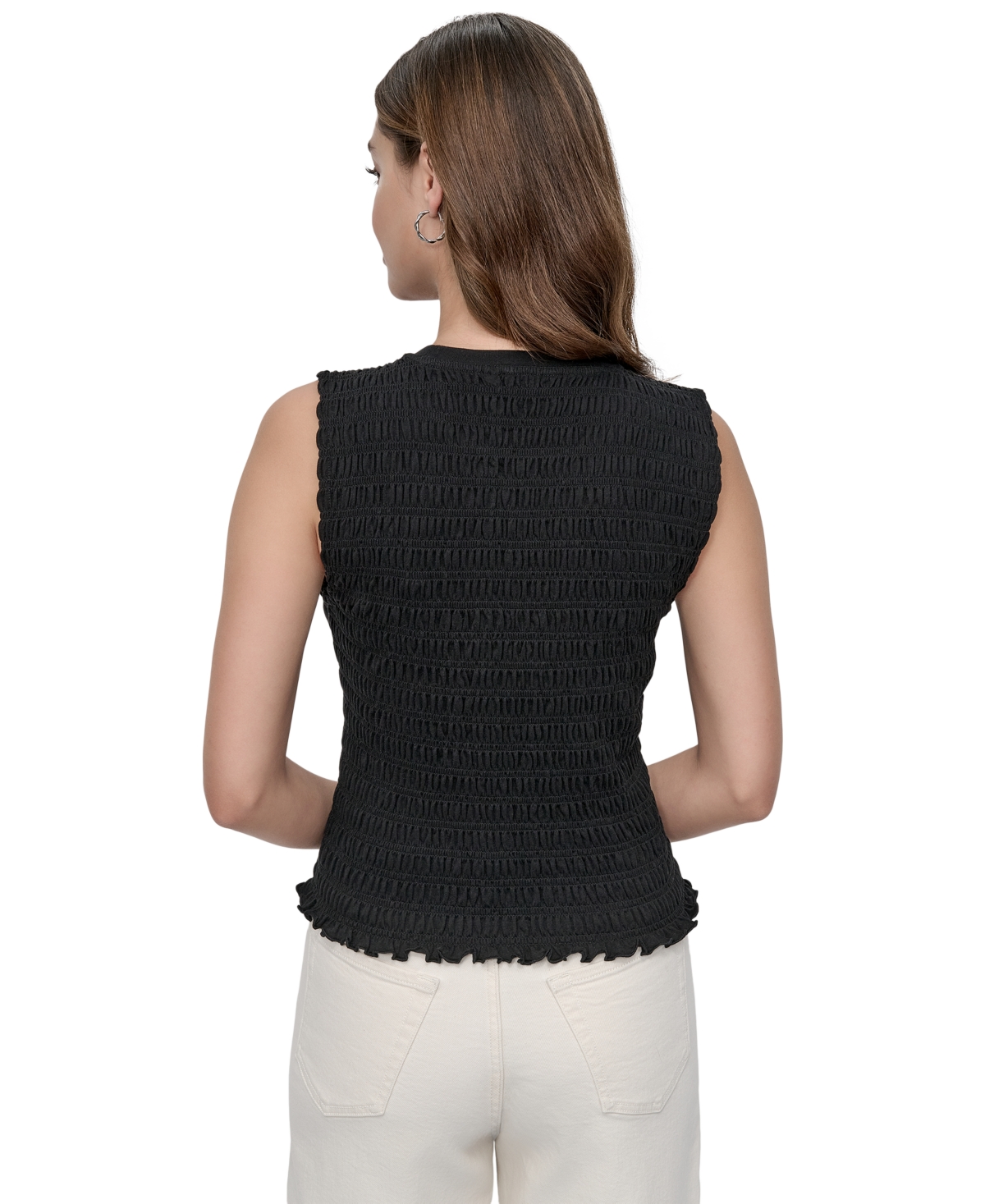 Dkny Jeans Smocked Sleeveless Top In Black