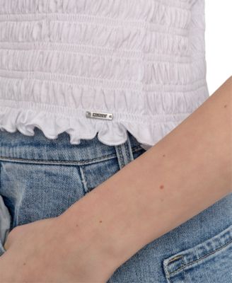 Women's Crewneck Smocked Sleeveless Top