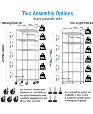 6 Tier Shelf Corner Wire Shelf Rack Pentagonal Shelves with Wheels Adjustable Metal Heavy Duty Free Standing Corner Storage Display Chrome Rack for Bathroom, Living Room, Kitchen - Chrome