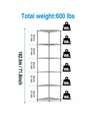 6 Tier Shelf Corner Wire Shelf Rack Pentagonal Shelves Adjustable Metal Heavy Duty Free Standing Corner Storage Display Chrome Rack for Bathroom, Living Room, Kitchen - Chrome