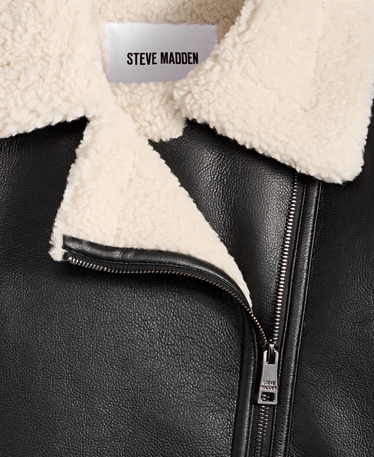 Steve Madden Women's Asymmetric Faux-shearling Coat In Black
