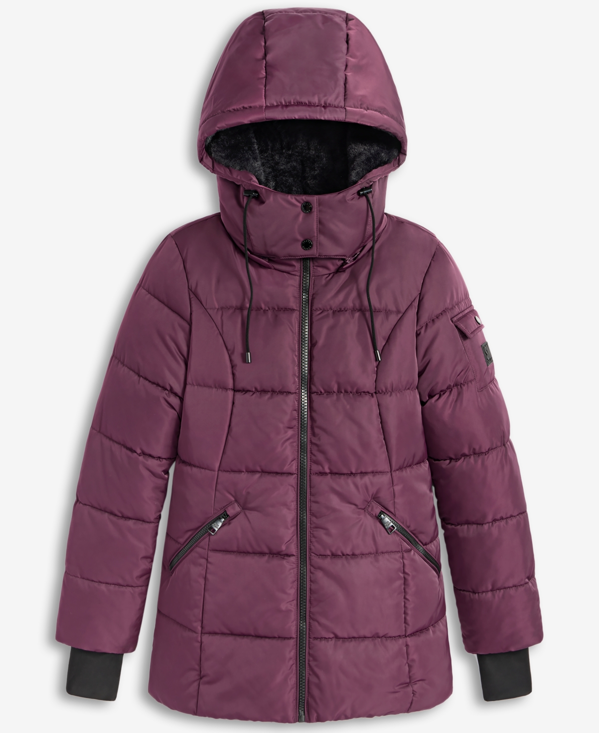 Steve Madden Women's Faux-fur-trim Hooded Puffer Coat In Burgundy