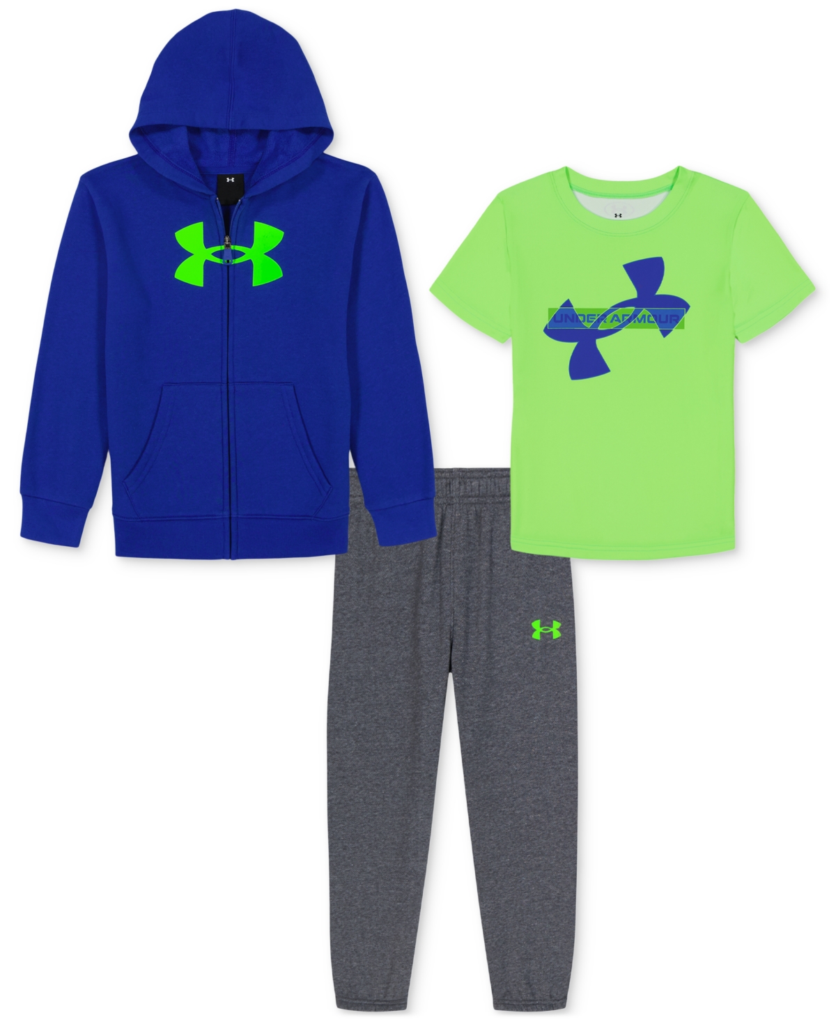 Under Armour Toddler & Little Boys 3-pc. Rival Printed Fleece Hoodie, Logo T-shirt & Joggers Set In Blue