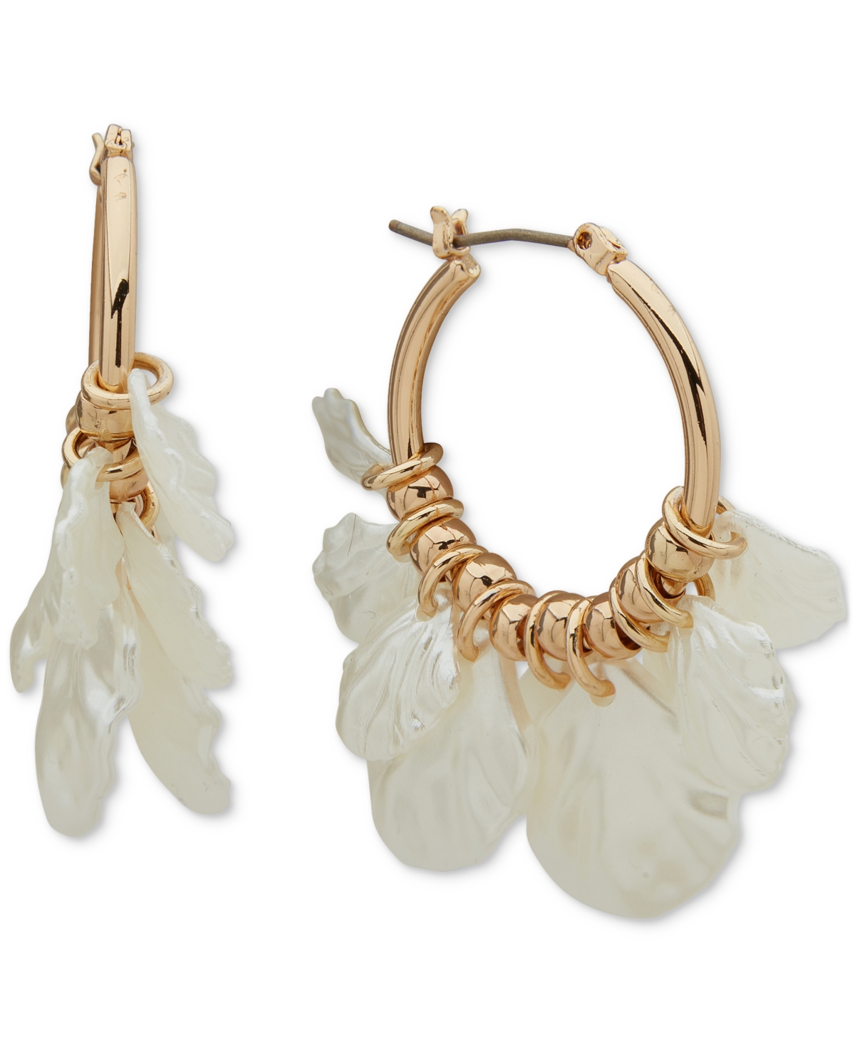 Gold-Tone Imitation Pearl Petal-Embellished Hoop Earrings - White/Gold