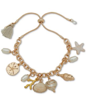 lonna - lilly Gold-Tone Stone - Imitation Pearl Sea-Motif Charm Bracelet