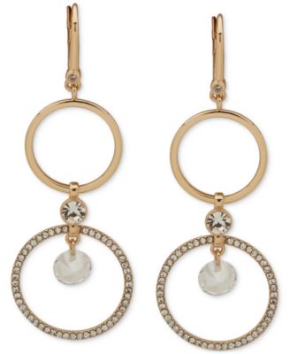 DKNY - Gold-Tone Crystal & Pav&eacute; Double Circle Drop Earrings