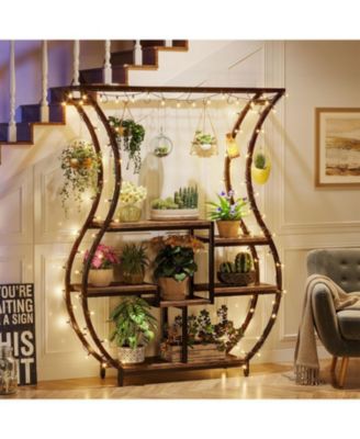 6-Tier Plant Stand, 70.9 Inch Tall Plant Shelf with 10 Hanging Hooks, Vase Shape Ladder Plant Stand, Multi-Purpose Plant Display Rack