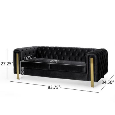 Luxurious Velvet Tuxedo Sofa with Golden Accents