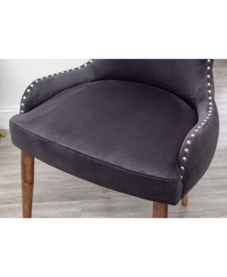 Contemporary Velvet Upholstered Nailhead Trim Accent Chair, Gray