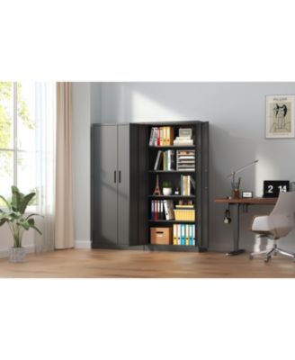 72&amp;#x22; Black Metal Garage Storage Cabinet with 4 Shelves and Doors