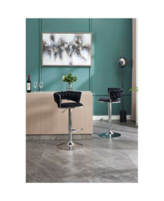 Black Velvet Bar Stools (Set of 2) - Chrome Base, Adjustable