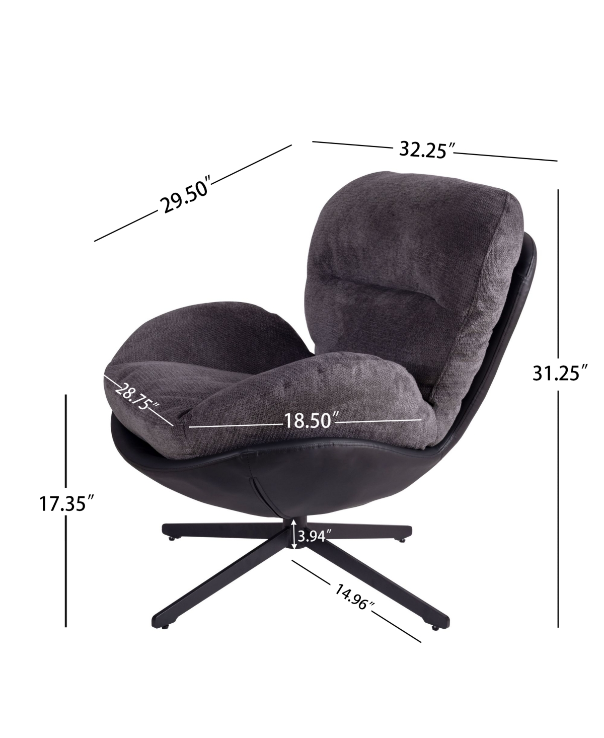 Streamdale Furniture Chenille Lounge Chair with Faux Leather & Metal Base