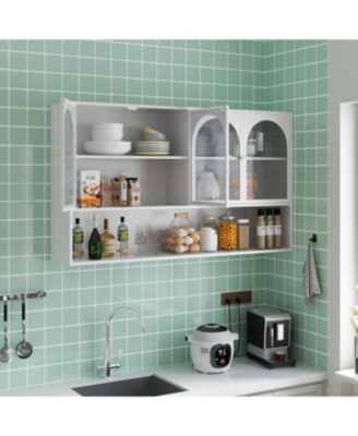 47" 4-Door Glass Wall Cabinet, White