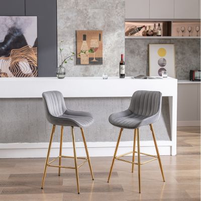 Streamdale Velvet Bar Stools, Golden Leg