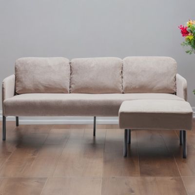 Streamdale Cozy 3-Seater L-Shape Sofa with Ottoman, Polyester Fabric for Small Spaces