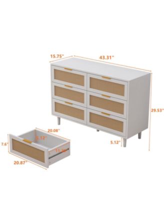 43.31"6-Drawers Rattan Storage Cabinet Rattan Drawer,for Bedroom,Living Room,White