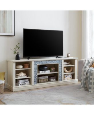 Modern TV Stand with Faux Stone Surround and Ample Storage