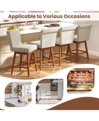 27 Inch Counter Height Bar Chairs with Rubber Wood Legs Set of 2-Beige