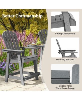 HDPE Patio Chair with Armrest and Footrest for Indoor Outdoor-Gray
