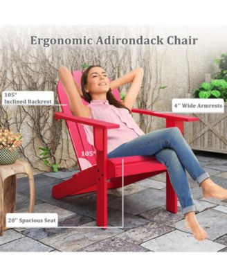 Acacia Wood Lounge Patio Adirondack Chair with Inclined Seat-Red