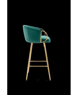 2 Green Velvet Bar Stools with Chrome and Golden Accents
