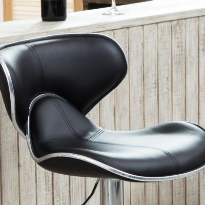 Adjustable Upholstered Swivel Barstool Set of 2, Black