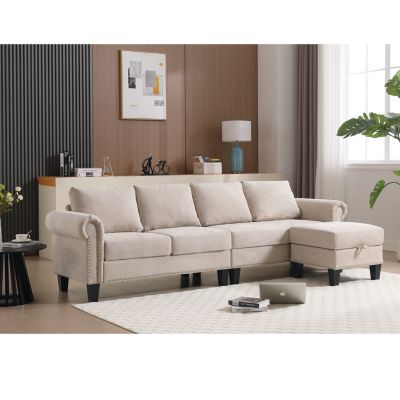 Convertible Sectional Sofa with Storage & Ottoman