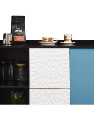 Black Buffet Cabinet with Blue Doors, Unique Paneling