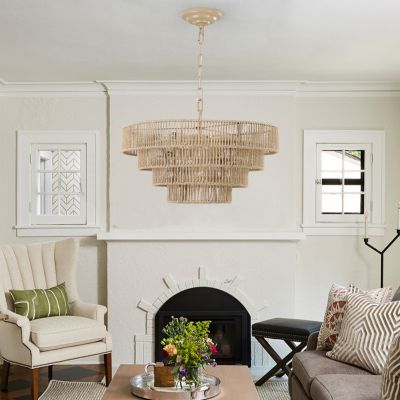Bohemian style Woven Pendant Light 19.7 Inch Rattan Ligh Large Rattan Pendant Light with 4-Tier Rattan Chandelier