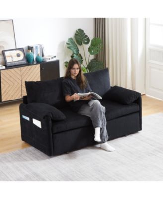 Streamdale 64.5" Fabric Sleeper Sofa – 3-in-1 Pullout Bed with Pillows & Storage Pockets – Convertible Couch