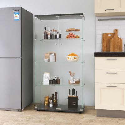 Black 4-Shelf Glass Display Cabinet